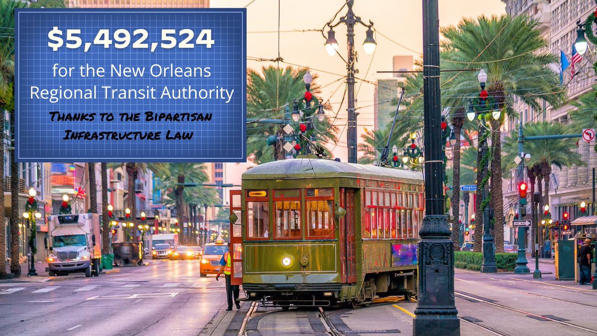Big news #LA02! @NewOrleansRTA is getting $5,492,524 to make the St. Charles streetcar line #ADA compliant. This is vital to make public transportation accessible to everyone. I’m proud to have championed the #BipartisanInfrastructureLaw which made this possible. Promises made,