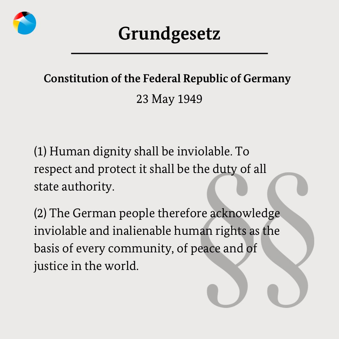 The German #BasicLaw turns 75! Enacted on 23 May 1949, the #Grundgesetz stands as Germany's guideline to #peace and #justice, establishing the strong foundation of our #democracy. It safeguards #HumanRights, dignity & freedom.