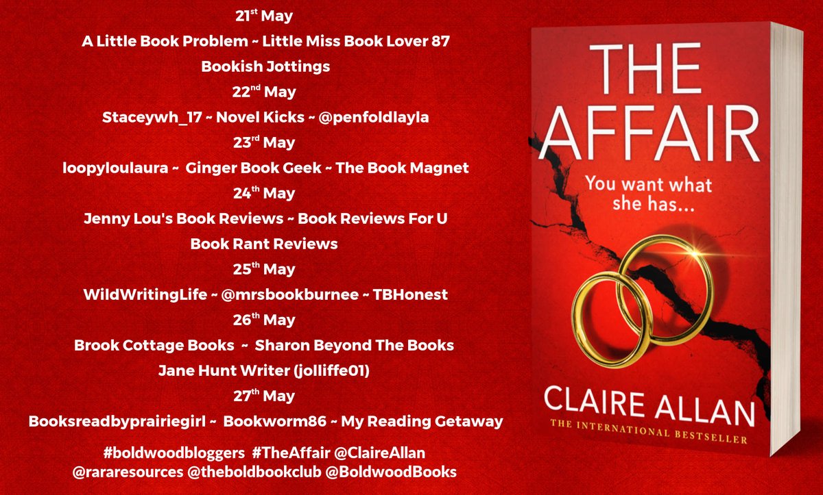 'Filled with suspense and intrigue' says @thebookmagnet about #TheAffair by @ClaireAllan thebookmagnet.co.uk/2024/05/blog-t… @BoldwoodBooks