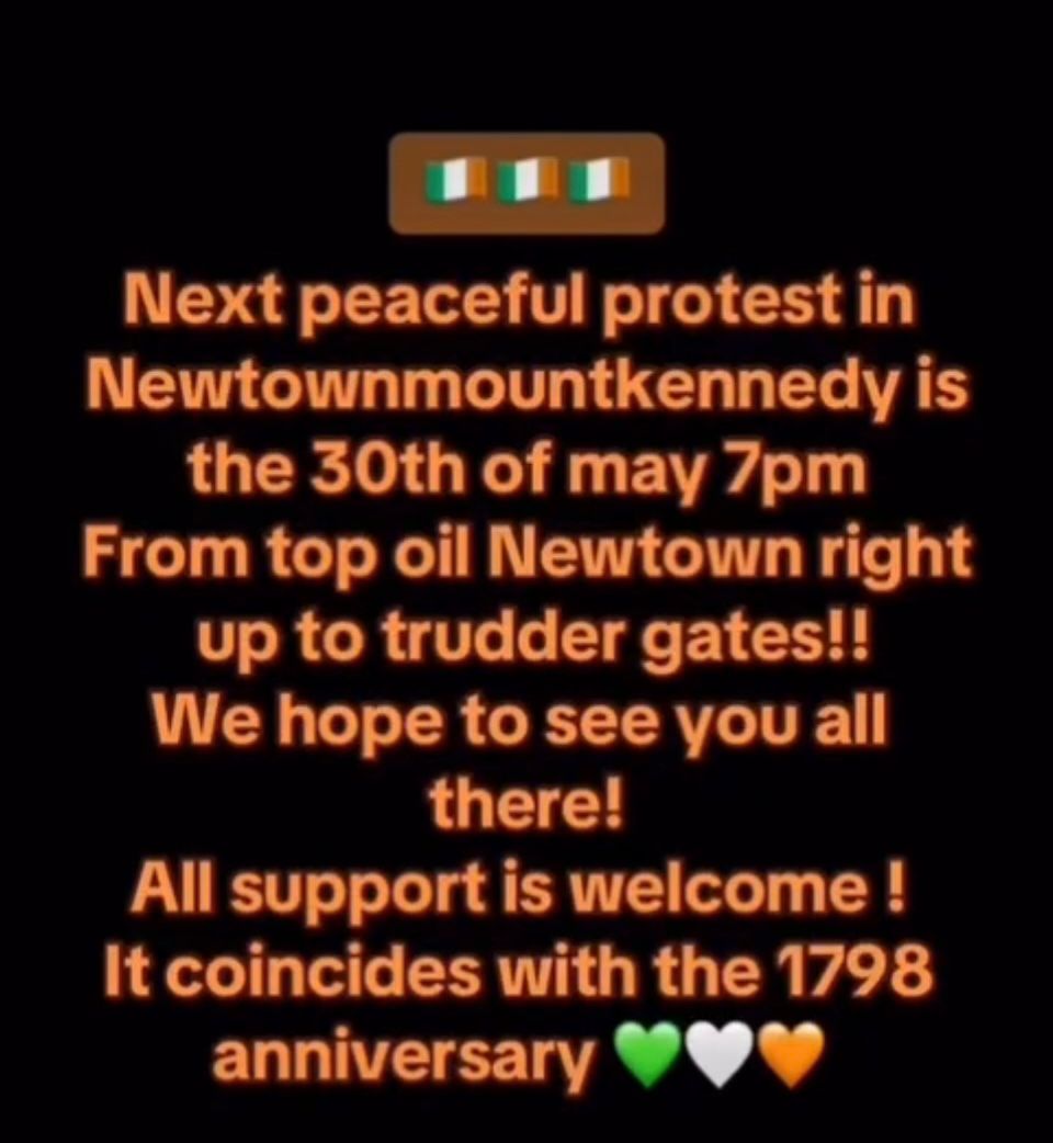 This day, next week... Come one, come all! 

Newtownmountkennedy marches again, right up to the gate of the barracks of Trudder to tell those within NO! 

Please Share & most importantly, please attend! 🙏🇮🇪