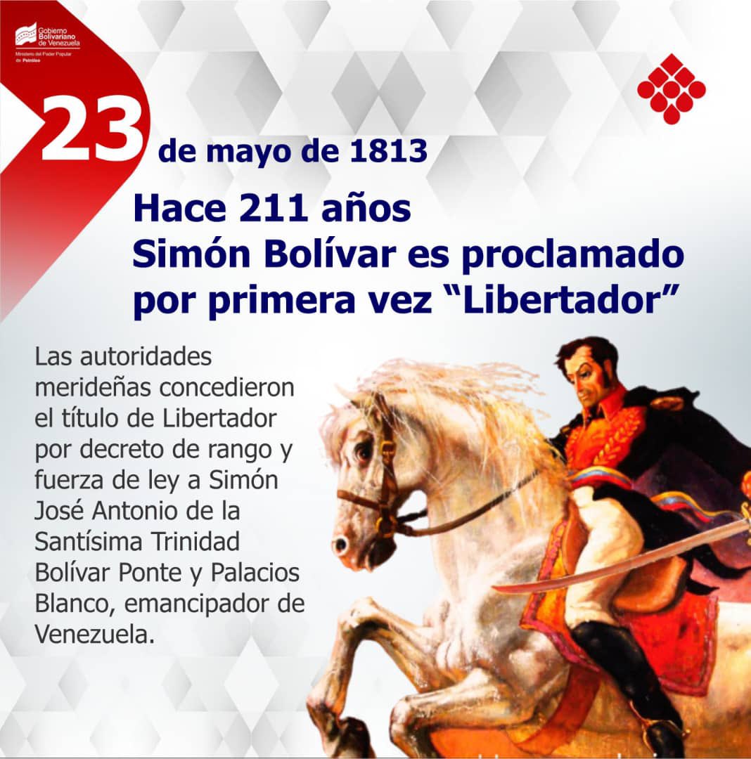#Efeméride🗓️| Hace 211 años Simón Bolívar es proclamado por primera vez "Libertador”. 

#CreoEnVenezuela
#TrabajoEnEquipoVictoriaSegura

<a href="/TellecheaRuiz/">Rafael Tellechea</a> 
<a href="/nlaconchamolina/">@NLaConchaMolina</a>