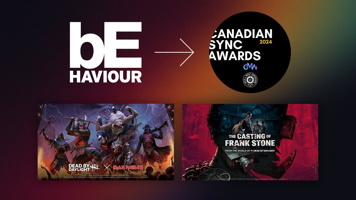 Behaviour's tweet photo. We're so proud to be finalists in the Best Sync - Interactive category of the #CanadianSyncAwards with "Fear of the Dark" from the #DeadbyDaylight X #IronMaiden collection, and our first trailer for #TheCastingofFrankStone!

🗳️  Vote for us at https://t.co/NmLLLbbmUw https://t.co/xhTD18PUMv