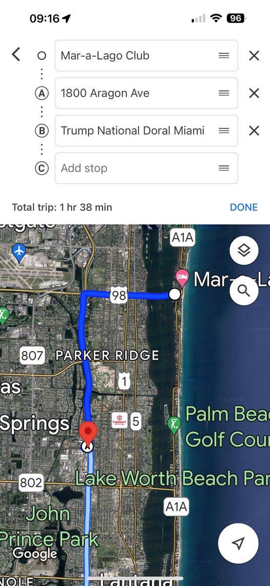 So, just for kicks, I put up a billboard a few miles south of Palm Beach on I-95 South, perfect for anyone happening to travel from Mar-a-Lago to Doral to, say, play golf.  Right around Exit 64, I believe.  They’re going to send me better photos later.