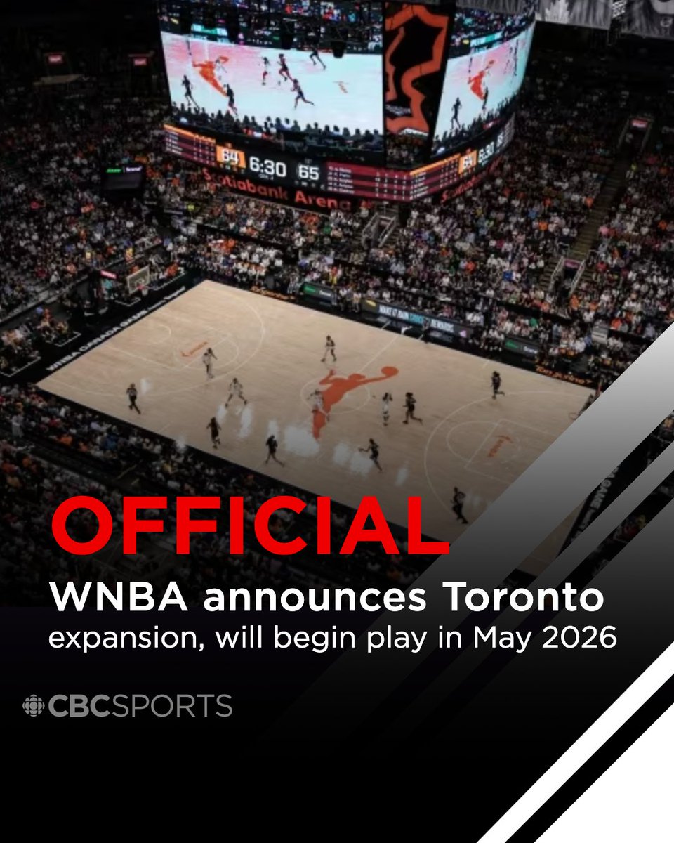 cbcsports's tweet photo. IT'S OFFICIAL 🏀

Toronto has been awarded the 14th franchise in the WNBA

More: https://t.co/iWnm8iOhpq https://t.co/dWvPZZ7g3j