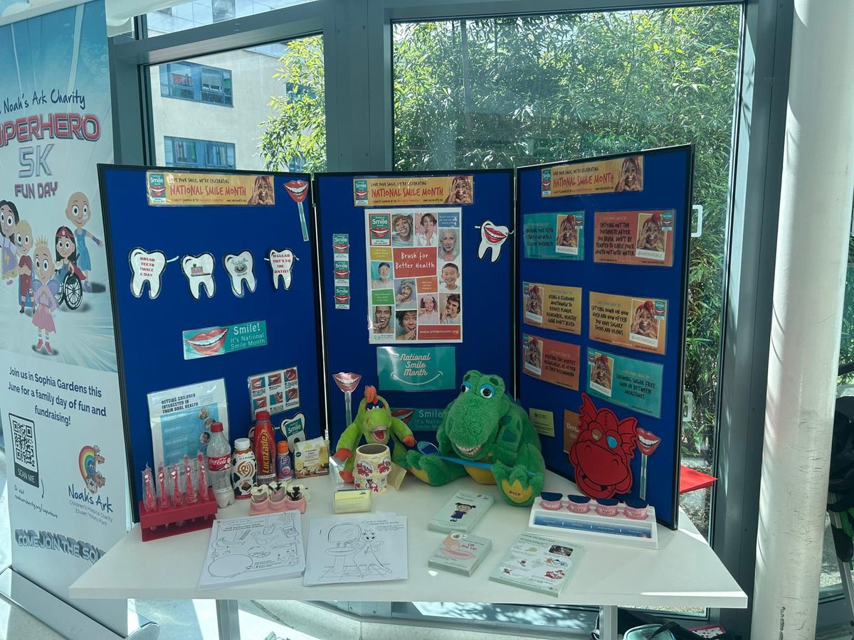 emmaprosser86's tweet photo. Our Cardiff and Vale Designed to Smile team, have attended the Noah’s Ark Children’s hospital to promote Smile Month, lots of engagement took place with Children, parents, carers and health professionals. @D2S_Wales @smilemonth @CAVUHB 🦷🪥 https://t.co/HnSNirCJbZ