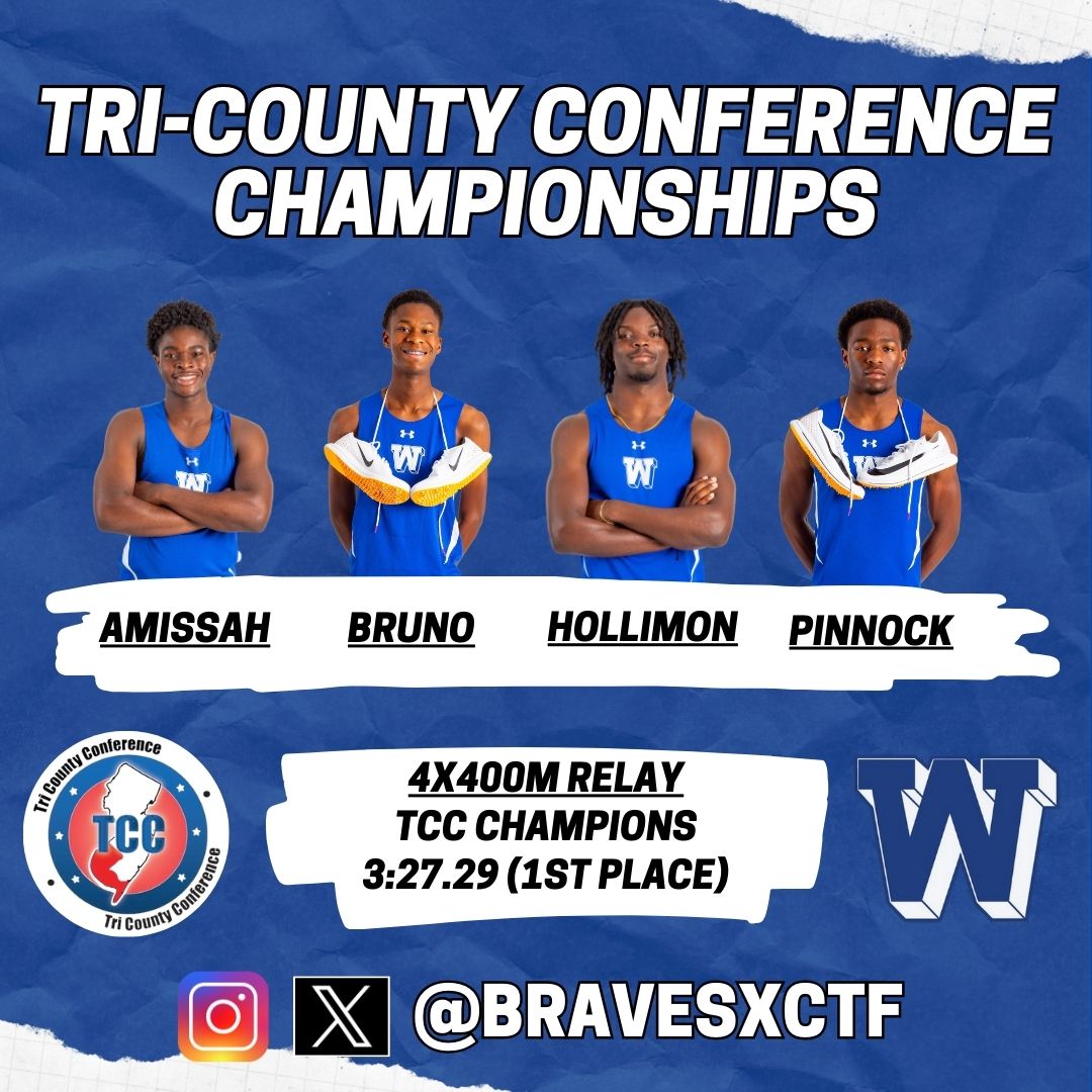 bravesxctf's tweet photo. 🚨TCC CHAMPIONS🚨

🔵Amissah, Bruno, Hollimon, Pinnock-4x400m Relay
⚪️Paige Franklin-Javelin (NJ Top 25) https://t.co/Uc9DRe77d6