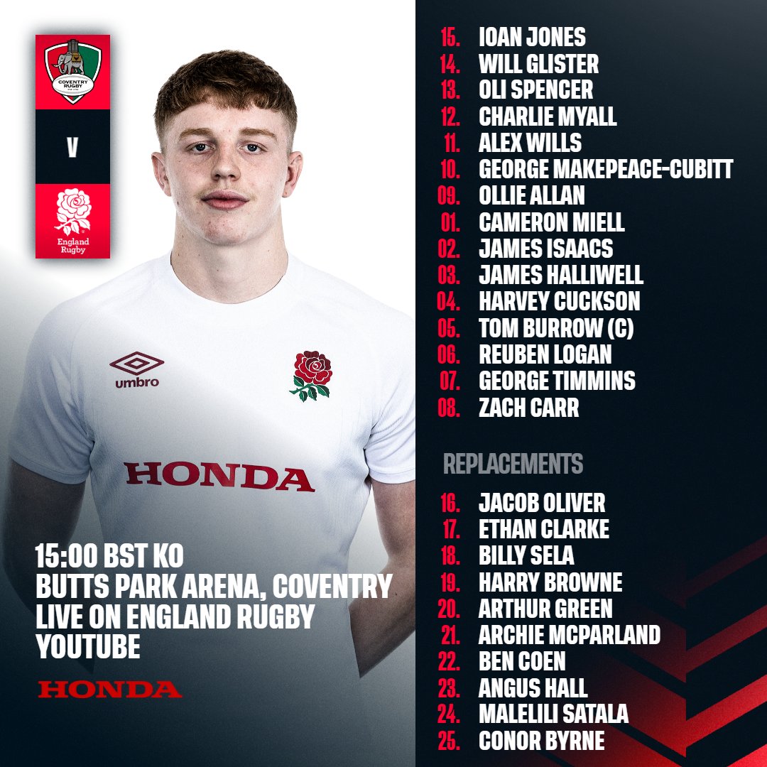 EnglandRugby's tweet photo. We are BACK 🔥

England U20 Men's Head Coach Mark Mapletoft has named a 25-man squad – including 11 uncapped players – to face Coventry on Saturday 🙌