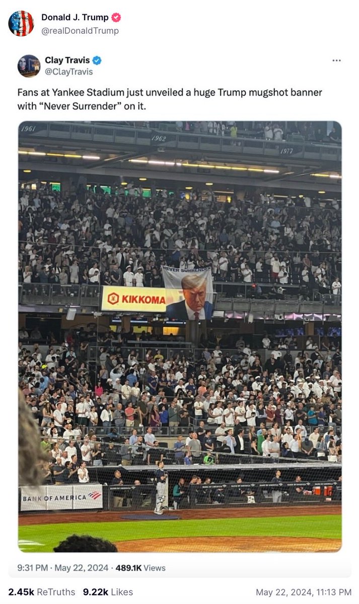 Good morning. Trump has a rally in the Bronx this evening. Looks like Yankees fans are ready. And Trump loved the sign. He shared this last night.