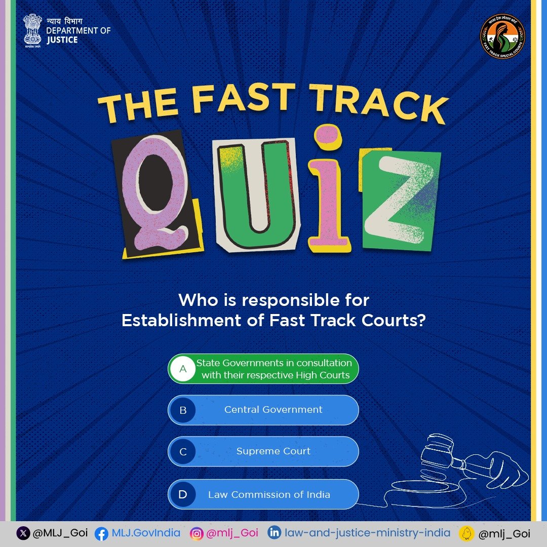 Fast Track Courts: Prerogative of State Govts.! State Governments, in accordance with their needs and resources, establish FTCs in consultation with their respective High Courts for the timely resolution of grave civil cases and pending property cases. #FastTrackCourts