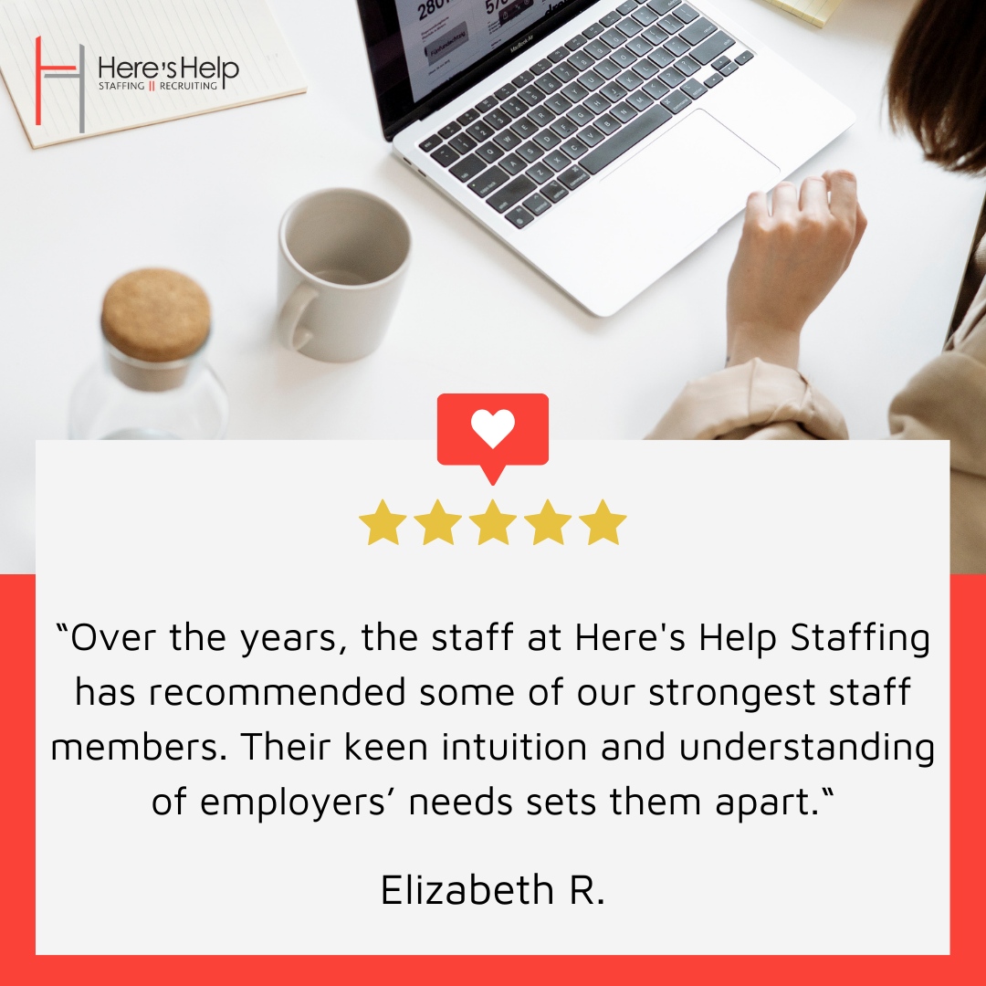 Thank you for taking the time to write this amazing testimonial! 

Reach out today to experience the difference of personalized staffing and recruiting solutions with Here's Help.

#hvJobs #StaffingAgency #RecruitingAgency #HudsonValleyJobs #HappyClients #ClientTestimonials