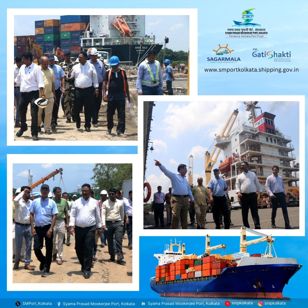 SMPort_Kolkata's tweet image. Sh. Rathendra Raman, Chairman of @SMPort_Kolkata, along with Sh. @RahiSamrat, DC(K) & key HoDs visited #KDS to review #InfrastructureProjects. They had prospective discussions, focusing on the port's #ShippingEfficiency, ensuring smooth #CargoHandling, and fostering #EODB.