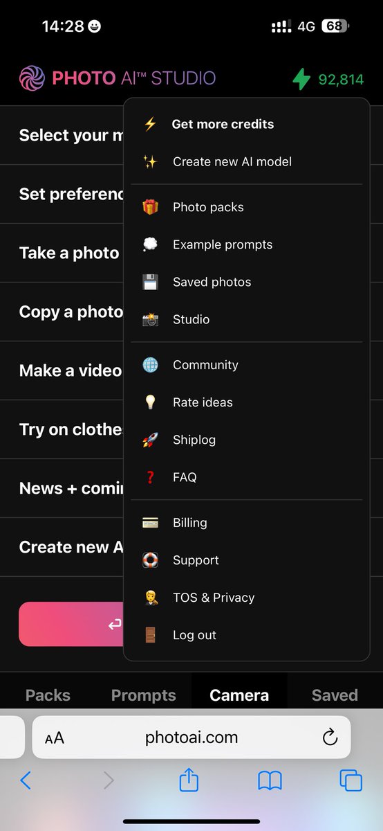 ✨ Finally made a dropdown menu And renamed Photo AI's current app to Photo AI Studio So then I can make Photo AI sub products like simple version to just get photo packs (like Avatar AI did), a special Photo AI Try On sub app, etc. With different pages/code bases