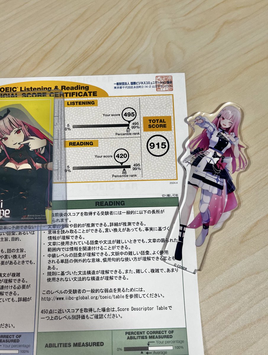 saku_X3's tweet image. TOEIC score certificate!
This is all thanks to Calli(*´ω`*)
