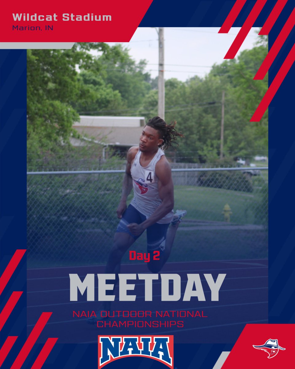 🏃‍♂️MEET DAY Day 2 of 3 🆚 NAIA Outdoor National Championships 📍: Marion, IN 📋: rb.gy/0pxo7n 💻: rb.gy/5kh9uu Schedule below! 3:40pm (EST) - 100m prelims-Kam