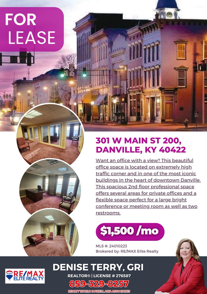 Denise Terry, GRI | REALTOR®, BROKER (@deniseterry94) on Twitter photo *** FOR LEASE! ***
MLS #: 24010223
Brokered by: RE/MAX Elite Realty
301 W Main St 200, Danville, KY 40422
$1,500 /mo
<a href="/vaughtsviews/">Vaughts' Views</a> *** FOR LEASE! ***
MLS #: 24010223
Brokered by: RE/MAX Elite Realty
301 W Main St 200, Danville, KY 40422
$1,500 /mo
<a href="/vaughtsviews/">Vaughts' Views</a>