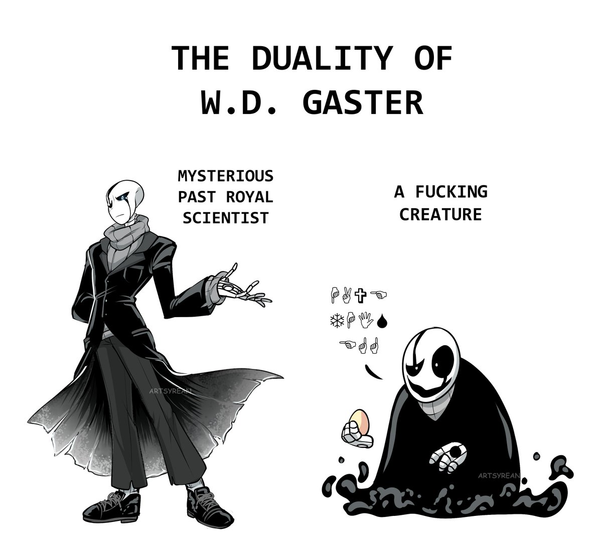 Artsyrean's tweet photo. When you don't know what type of Undertale Gaster design you want to headcanon https://t.co/S3aCslw0Bz