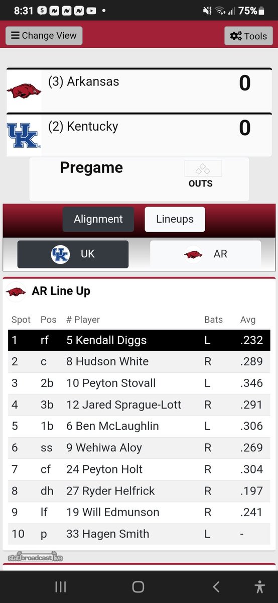 HFAN1313's tweet photo. SEC TOURNAMENT
#3UK 0 #2ARK 0 PREGAME
🐗 LINEUP
#Hognation
#WooooDamnPig
#ProudDamnState
@RazorbackBSB https://t.co/NUBLichVHr