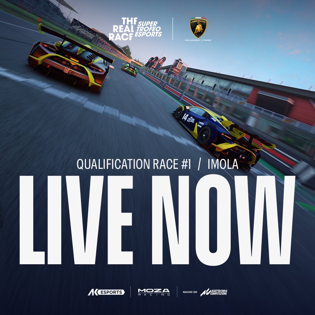 And, WE'RE LIVE! 🔥 Join the 1st race of The Real Race - Super Trofeo Esports➡️ youtube.com/watch?v=7nCWYJ… Racing on @AC_assettocorsa Competizione @Lamborghini - @LamborghiniSC - AK Esports - @MozaRacing_it