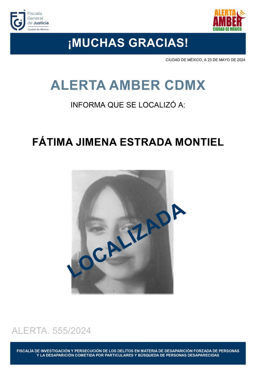 Ha sido localizada la menor Fátima Jimena Estrada Montiel, agradecemos a la ciudadanía, medios de comunicación e instituciones, se desactiva #AlertaAmber