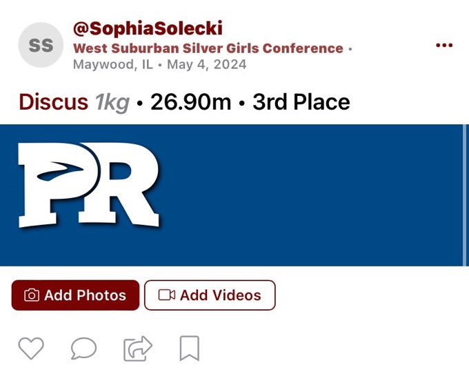 Sophia Solecki (@sophiasolecki) on Twitter photo After a great first ever season of throwing, I'm happy to share that I achieved a 9.81 meter throw in shot put and a 26.90 meter throw in discus. Great foundation and can't wait to get to work this summer!
<a href="/mikeclarkpreps/">MikeClarkPreps</a> <a href="/nationalthrows/">National Throws</a> After a great first ever season of throwing, I'm happy to share that I achieved a 9.81 meter throw in shot put and a 26.90 meter throw in discus. Great foundation and can't wait to get to work this summer!
<a href="/mikeclarkpreps/">MikeClarkPreps</a> <a href="/nationalthrows/">National Throws</a>