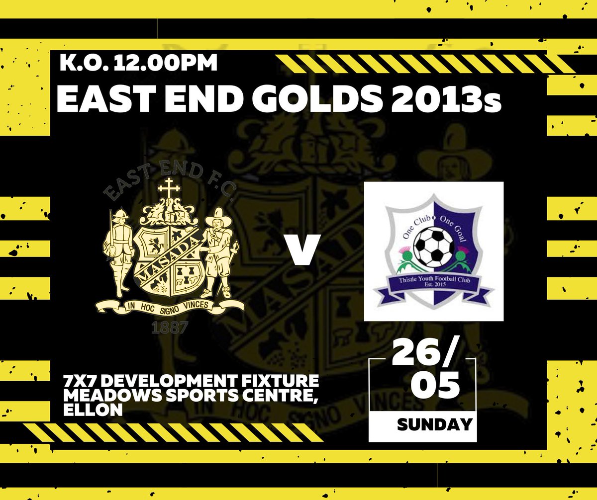 EastEndFCJuv's tweet photo. Our 2013 teams all have games this weekend against Peterhead BC, Thistle Youth and Colony Park.

Good luck and have fun 🟡⚫️

#EEFC https://t.co/ttkNJQXEL6