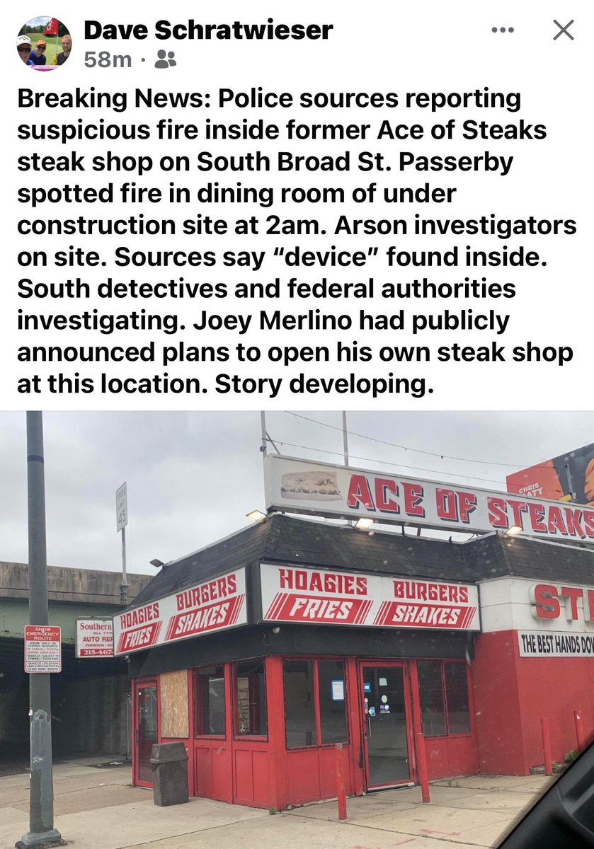 Arson investigators looking into fire inside yet to be opened South Philly cheesesteak shop run by Joey Merlino. Former @FOX29philly @DSchratwieser with the scoop.