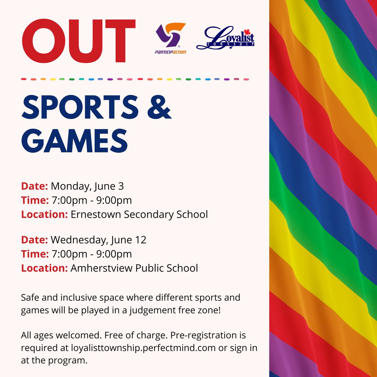 We're excited to be participating in the @ParticipACTION Community Challenge this June! Join us for Out Sports & Games where we will play different sports and games in a judgement free zone! June 3: loom.ly/EGQBQ7s June 12: loom.ly/lmY_YiE