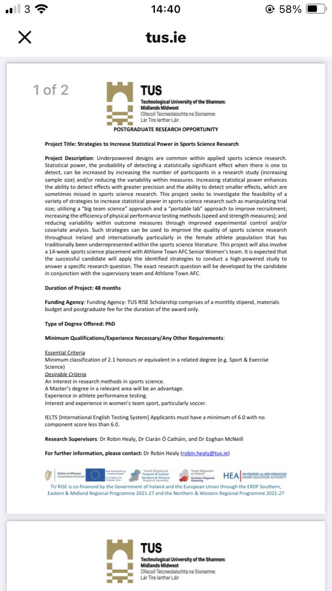 Very cool PhD position in @TUS_ie @STORKinesiology @RobinHealy