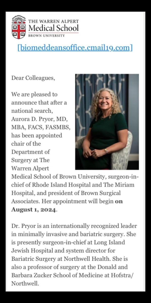 Tom Varghese Jr. MD, MS, MBA, FACS, MAMSE 🇺🇸 (@tomvarghesejr) on Twitter photo Congrats to Dr. <a href="/AuroraPryor/">Aurora Pryor, MD, MBA</a> , the new Chair of Surgery <a href="/BrownMedicine/">The Warren Alpert Medical School</a> <a href="/BrownUniversity/">Brown University</a> <a href="/RIHospital/">Rhode Island Hospital</a> !
Here’s an article link about her amazing career that was published just before assuming the Presidency of <a href="/SAGES_Updates/">SAGES is in Tampa in 2026!</a> 2019-2020
stonybrookmedicine.edu/sites/default/…
Grateful for all Congrats to Dr. <a href="/AuroraPryor/">Aurora Pryor, MD, MBA</a> , the new Chair of Surgery <a href="/BrownMedicine/">The Warren Alpert Medical School</a> <a href="/BrownUniversity/">Brown University</a> <a href="/RIHospital/">Rhode Island Hospital</a> !
Here’s an article link about her amazing career that was published just before assuming the Presidency of <a href="/SAGES_Updates/">SAGES is in Tampa in 2026!</a> 2019-2020
stonybrookmedicine.edu/sites/default/…
Grateful for all