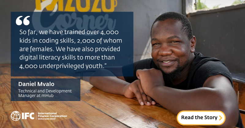 IFC_org's tweet photo. Meet Wangiwe, Bright, Kelvin, Daniel, and Sithembile—five young innovators driving #Malawi’s digital transformation. From empowering Malawians to launching businesses to providing coding training, they are paving the way for a brighter future. 

@mzehub @nxtgenlabs_mw @mHubMW