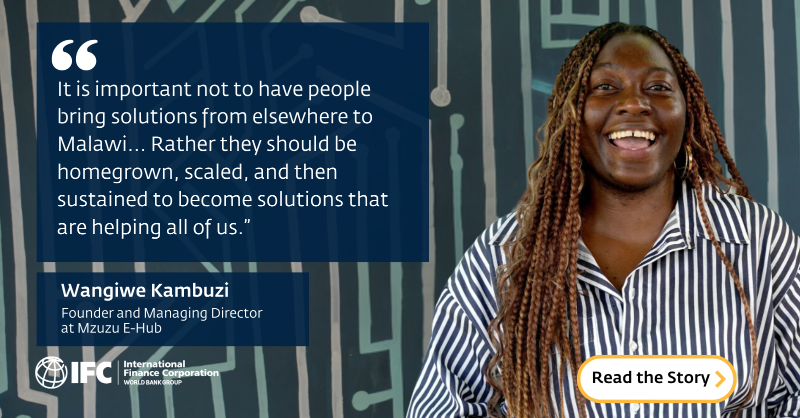 IFC_org's tweet photo. Meet Wangiwe, Bright, Kelvin, Daniel, and Sithembile—five young innovators driving #Malawi’s digital transformation. From empowering Malawians to launching businesses to providing coding training, they are paving the way for a brighter future. 

@mzehub @nxtgenlabs_mw @mHubMW
