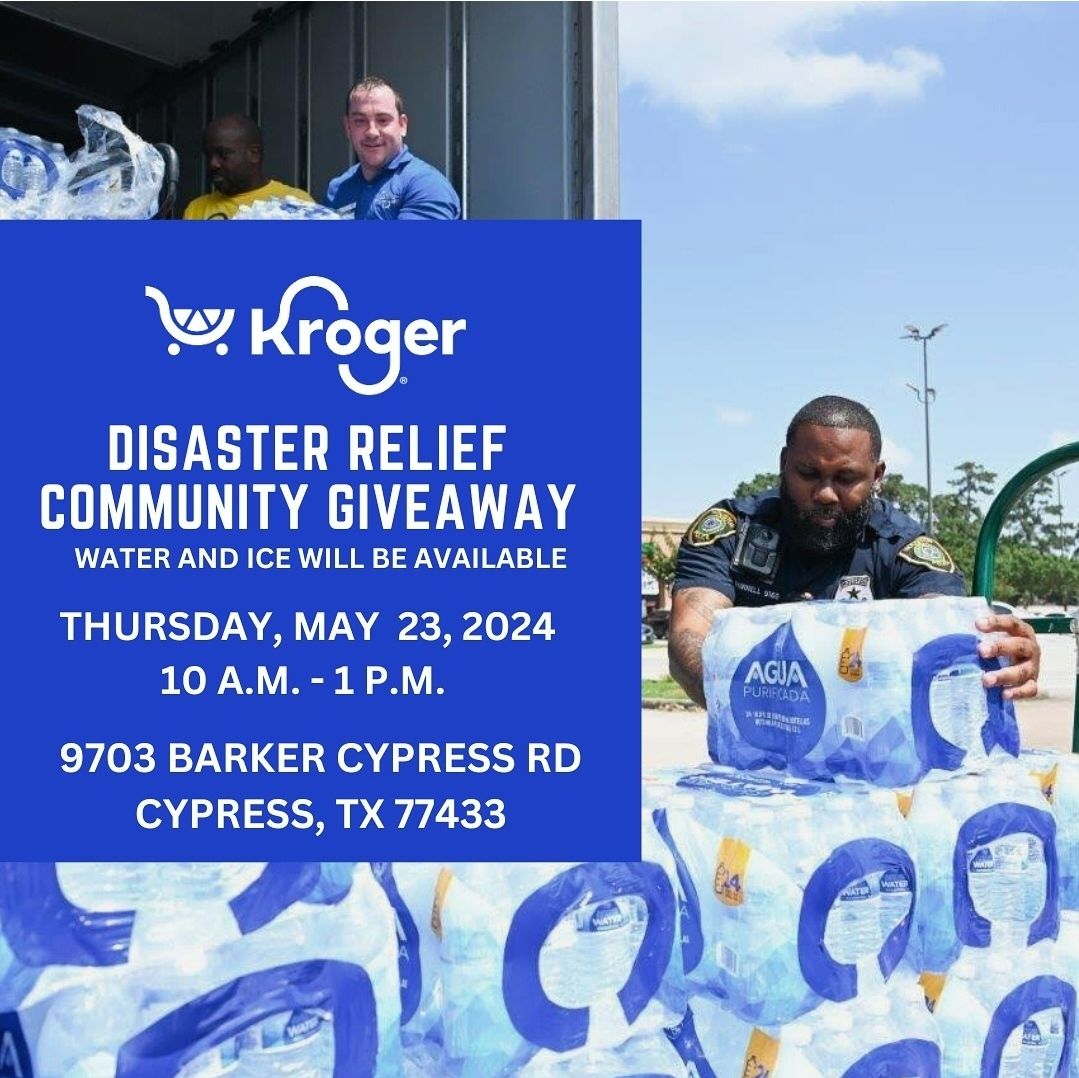 Check out this event from our friends at Kroger! Disaster Relief Community Giveaway today at 10 am until supplies last. Location: 9703 Barker Cypress Road, Cypress, 77433 #NeighborsHelpingNeighbors