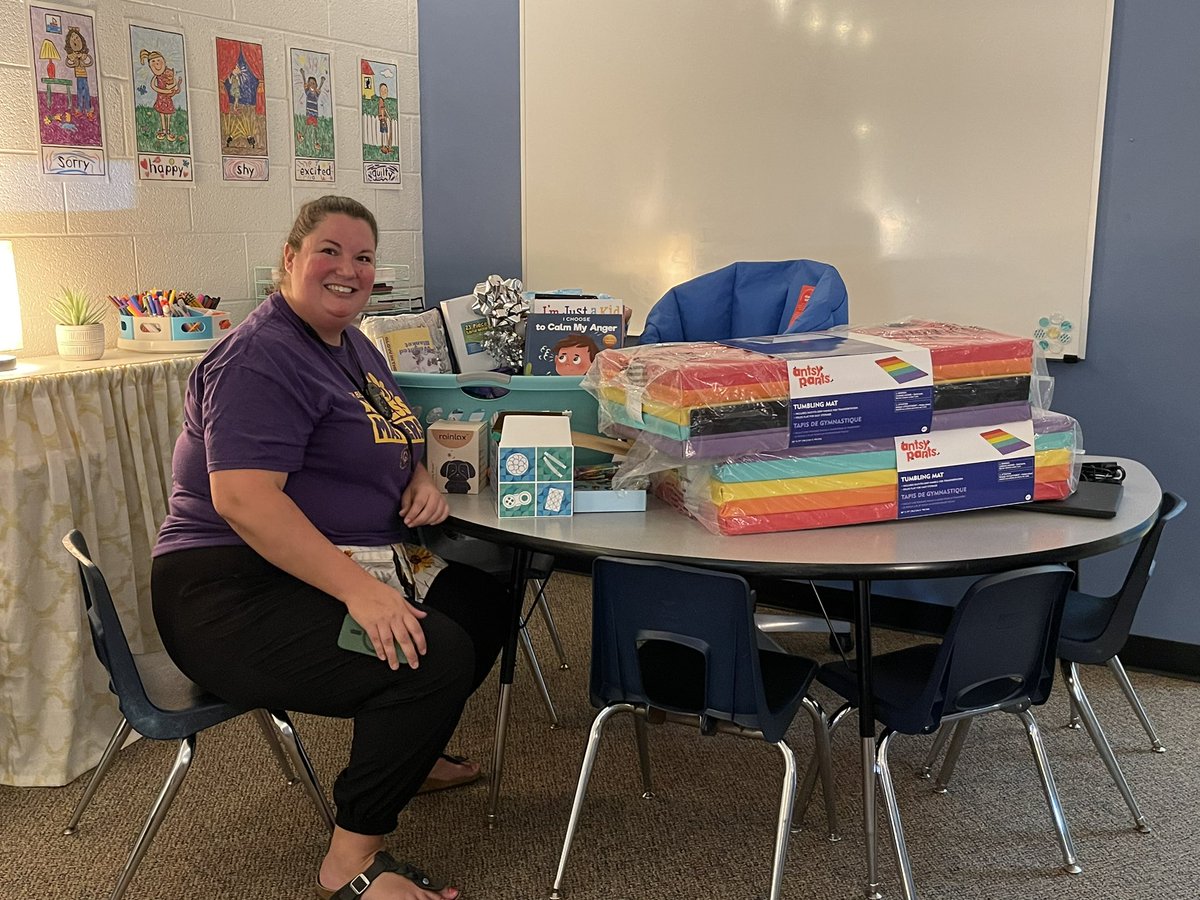 The MEMSPA Foundation, whose mission is to support children by enhancing leadership growth in principals and philanthropists activities, visited Bath Elementary to help Assistant Principal, Jerod Koen, honor counselor, Annie Reik,with the gift of Safe Space materials. @MEMSPA