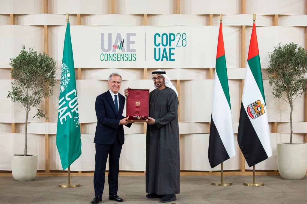 I am deeply honoured to receive the UAE's highest civil decoration from @MohamedBinZayed, and to have worked with the #COP28 team to mobilise capital at scale for emerging economies and accelerate the decarbonisation of heavy emitting industries.