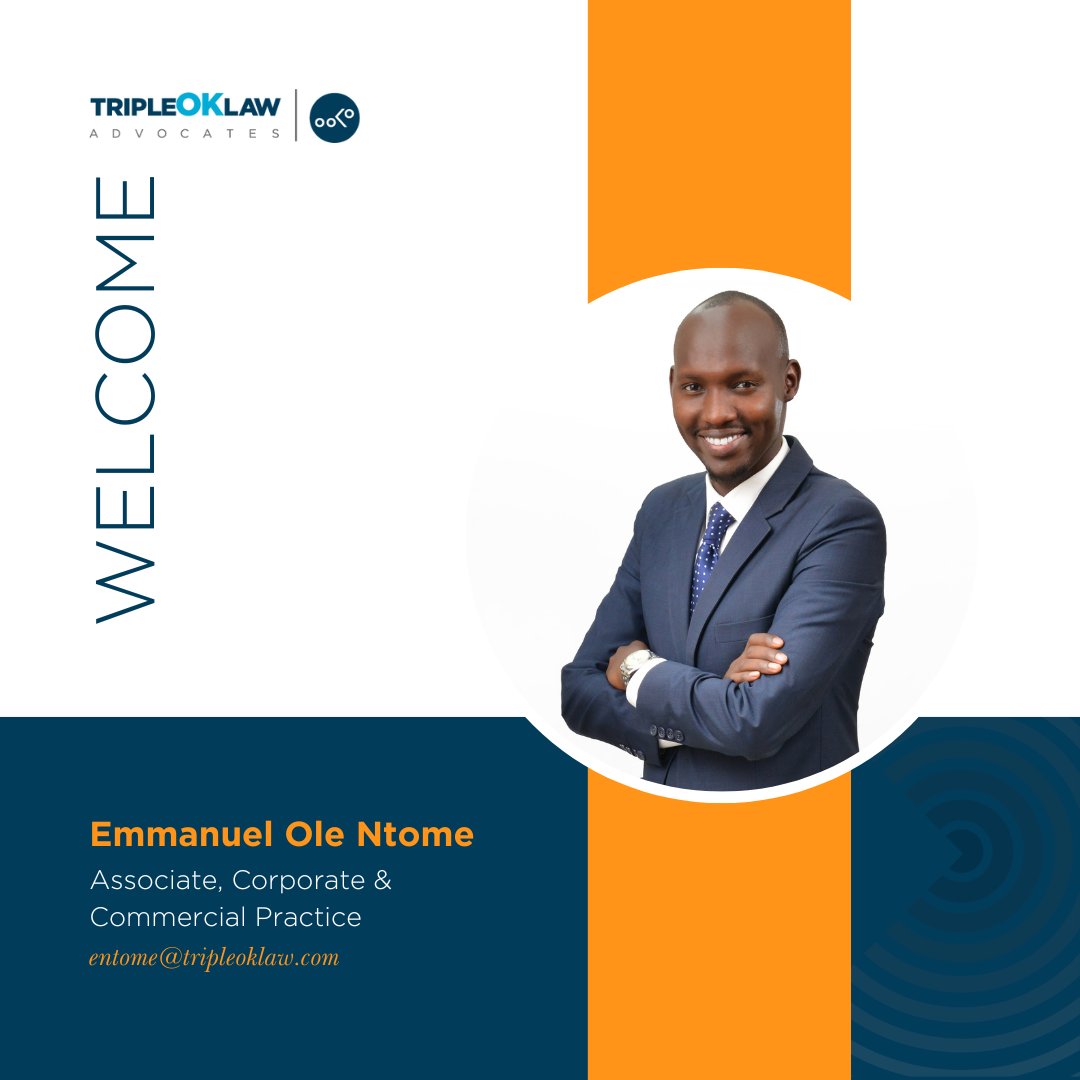 TripleOKLawLLP's tweet photo. We are thrilled to welcome Emmanuel Ole Ntome as an Associate in our Corporate &amp; Commercial Practice following his completion of the pupillage program!  Emmanuel has shone with his exceptional talent, dedication, 

#SeeBeyond #NewAssociate #TripleOKLawLLP https://t.co/pvfaJttFoy