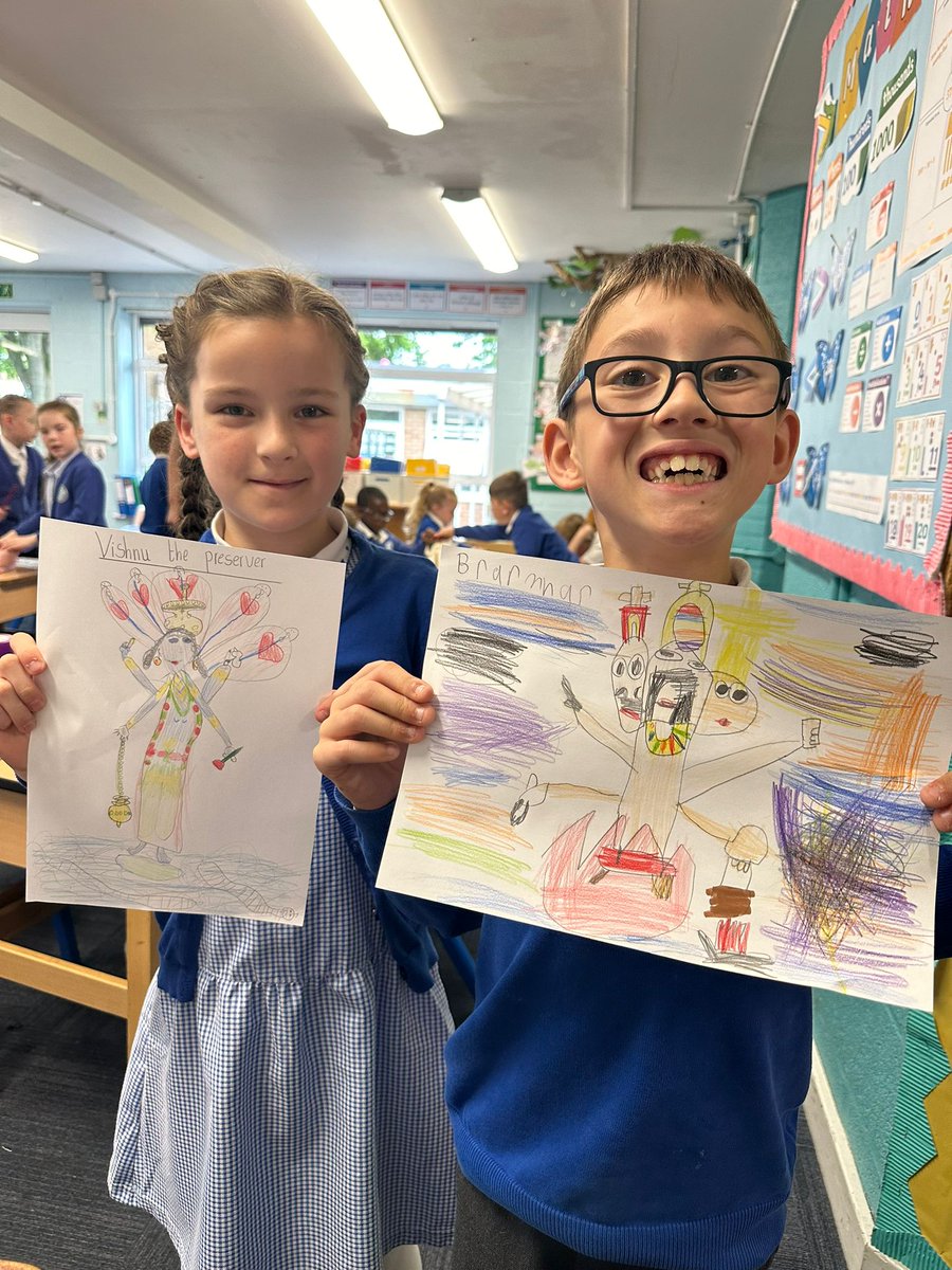 Year 3 have been learning all about Hinduism this week. They have drawn the Trimurti; Brahma the creator, Vishnu the preserver and Shiva the destroyer.