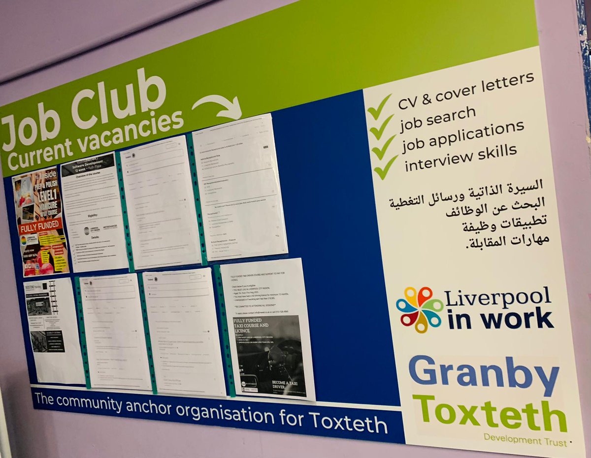 Lots of opportunities on our Job Club board. Our expert advisors are here Mondays and Thursdays - just drop in 10am-4pm. Friendly, practical support to help you find employment - writing a CV and cover letter, job searches, interview skills. @liverpoolinwork #jobsliverpool