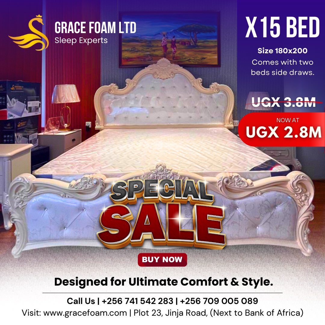 GraceFoam's tweet photo. Sweet dreams don't have to cost a fortune! The luxurious GraceFoam X15 bed is now on sale for only 2.8 million UGX (originally 3.8 million UGX). Don't miss out on this incredible offer! #GraceFoamSale #LuxurySleep #LimitedTimeOffer

Visit https://t.co/D4A6zdNRMF and shop now https://t.co/H33M7sAKfs