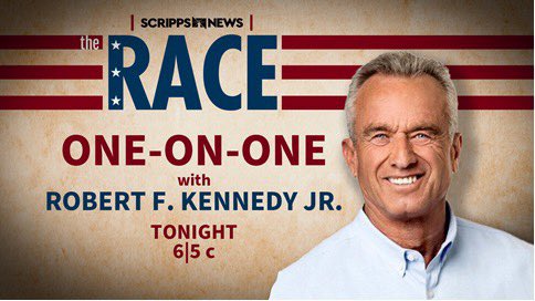 Make sure to tune in TONIGHT to @scrippsnews @chanceseales who will be one-on-one w/ the wildcard in the 2024 Presidential Race @RobertKennedyJr . Tonight, 6p ET