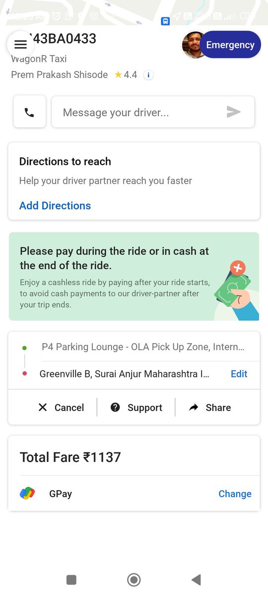 DharmendraDeba1's tweet photo. @ola_supports @Olacabs #poor_service Booked the cab in RS 1137 shared the otp with driver, completed ride with Rs 438 with different locations in the driver's app.Driver took 1137 stating issue in ola app without the receipt. Unable to talk with customer care since last night. https://t.co/kCuHyYgHmu