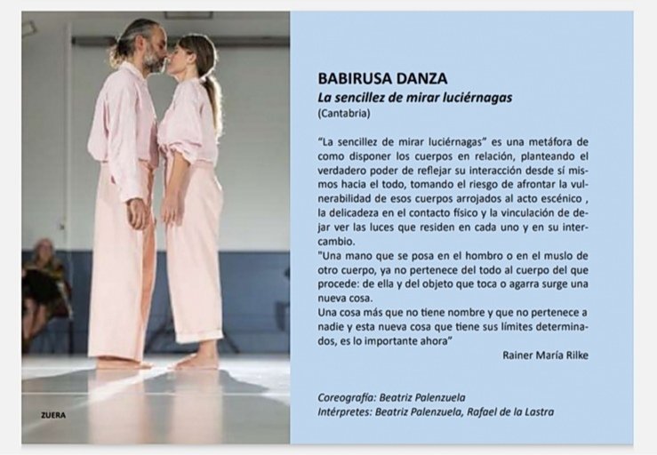 Este Sábado a las 19h en Zuera, dentro del Programa  El fin de los días perdidos, estaremos con "La sencillez de mirar luciérnagas"

#babirusadanzaontheroad
#SEGUIMOSENDANZA
#DanzaenEspaciosNoConvencionales