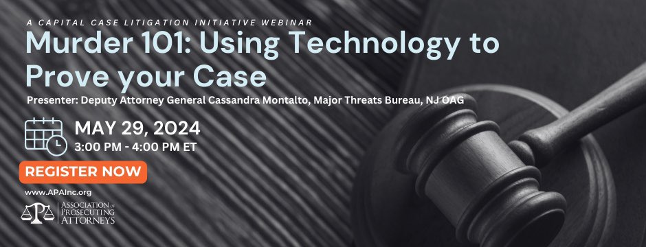 APAinc's tweet photo. Register for the murder 101 webinar before all the spaces fill up! #prosecutor #webinar #capitalcase #tech #homicide https://t.co/fy9uQ4oYqo https://t.co/TdGFdYIHZN