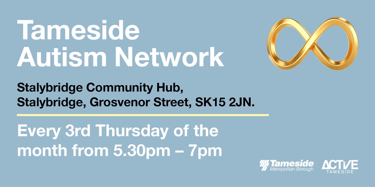 Tameside Autism Network offer a community led accessible space for autistic adults, family or friends to meet, share a brew and exchange 💙 📍 Academy HQ, Grosvenor St, SK15 1SD 📆 Every third Thursday of the month 🕙 5:30pm - 7:30pm More info👇 tameside.gov.uk/autism
