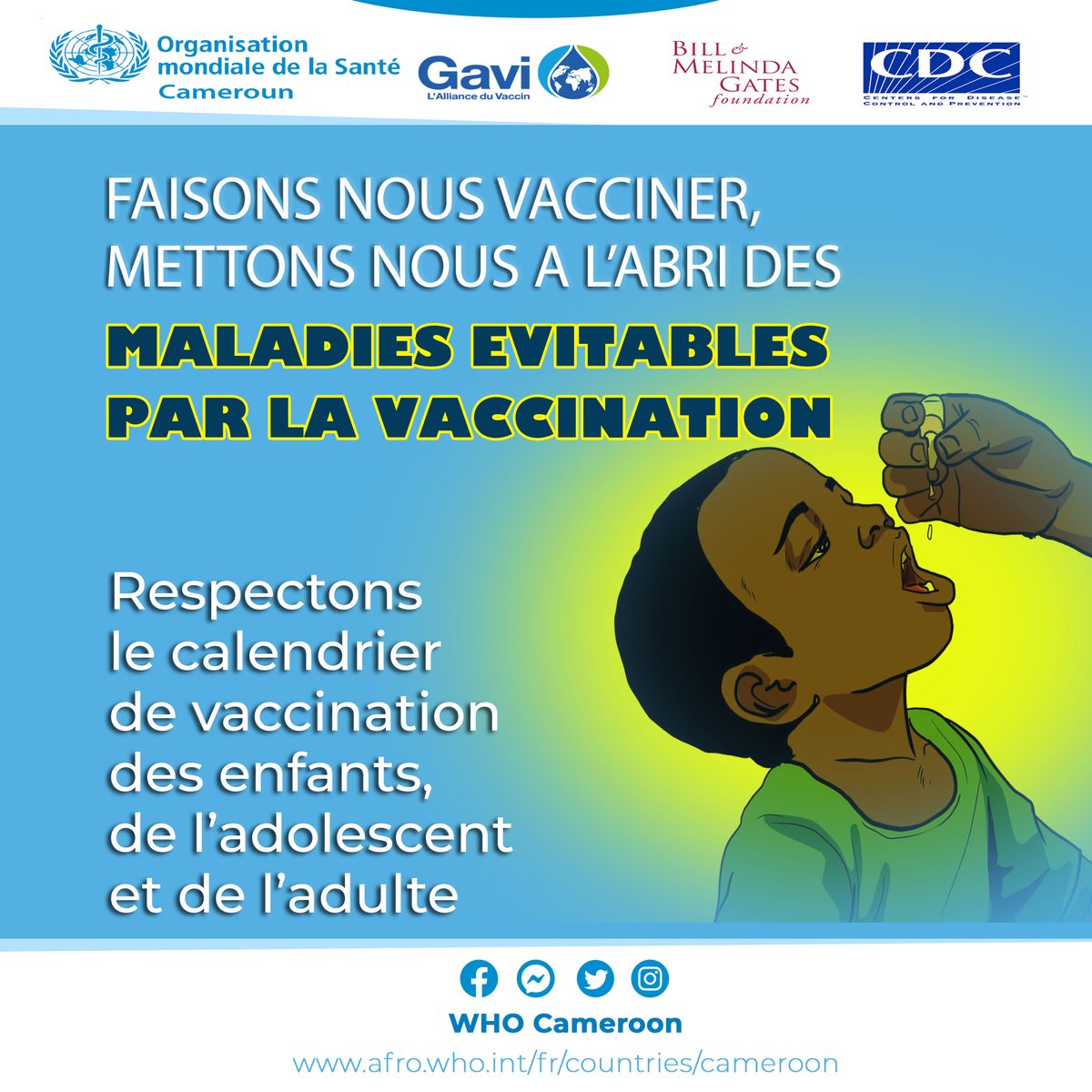 Le calendriel vaccinal en vigueur au @pevcameroun nous met à l'abri des maladies évitables par la #vaccination. #Lesvaccinsçamarche