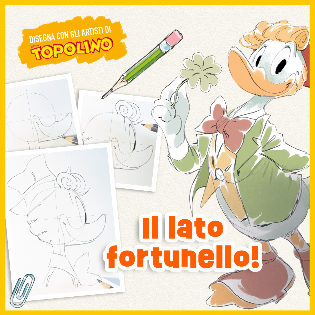 Ciuffo e piumette ondulate! Stefano Zanchi torna su #TopolinoMagazine 3574 per mostrarci come disegnare Gastone… di profilo!