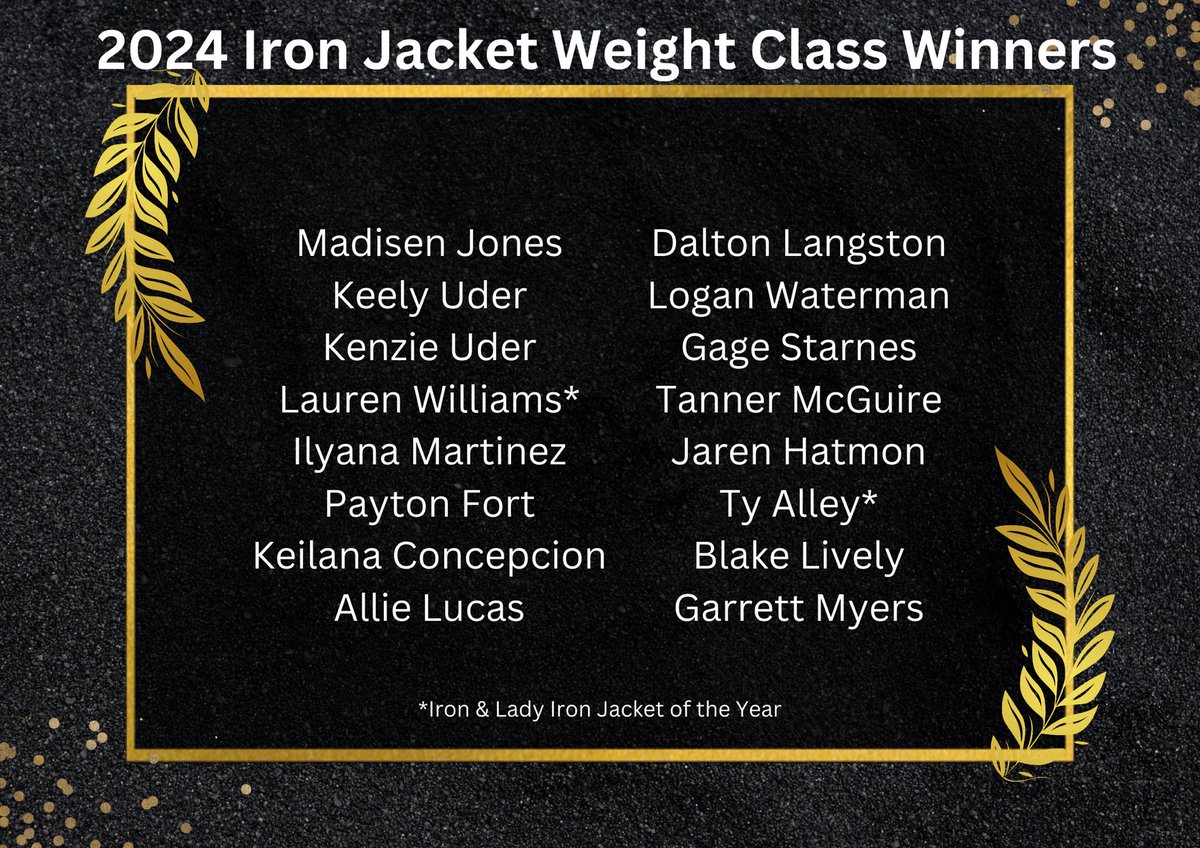 Congratulations to all of our LMS Iron Jacket &amp; Lady Iron Jacket weight class winners!!!

<a href="/CoachL0425/">Coach Long</a> <a href="/IWadeYouLook/">Garett Wade</a> <a href="/wchristianleb/">Will Christian</a>