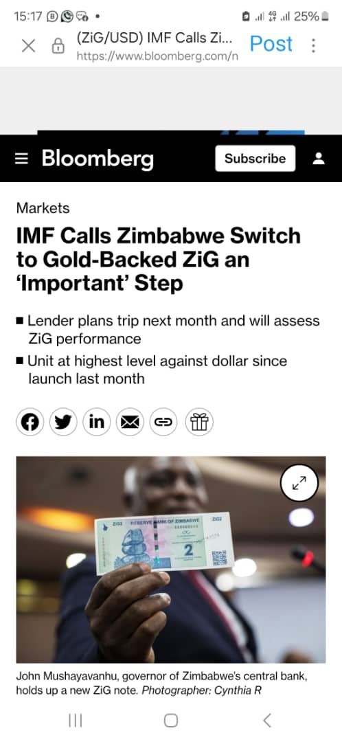 ZimEcoz's tweet photo. IMF Calls Zimbabwe Switch to Gold-Backed ZiG a very ‘Important’ Step. Zimbabwe in the right path on economic reforms. Iwe woshora

#NyikaInovakwaNeveneVayo https://t.co/cZKQo3Yw15