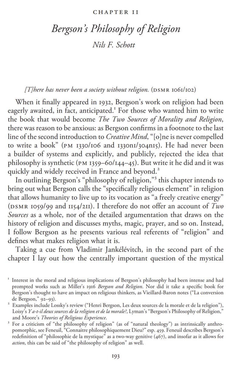 Bergson's Theory of Religion is severely underwritten on and his works on Plotinus were ordered to be destroyed. The distinction between Dynamic and Static Religion was very intuitive and incredible to me. Mysticism is ofthe Dynamic Type. Religion: static

doi.org/10.1017/978110…