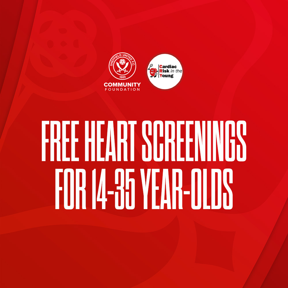 In partnership with @CRY_UK, we have an opportunity for people aged 14-35 to attend a cardiac screening session at Bramall Lane. ❤️ The free screenings are available on the 4th & 5th of June, and will detect life threatening, undiagnosed and non-symptomatic heart conditions.