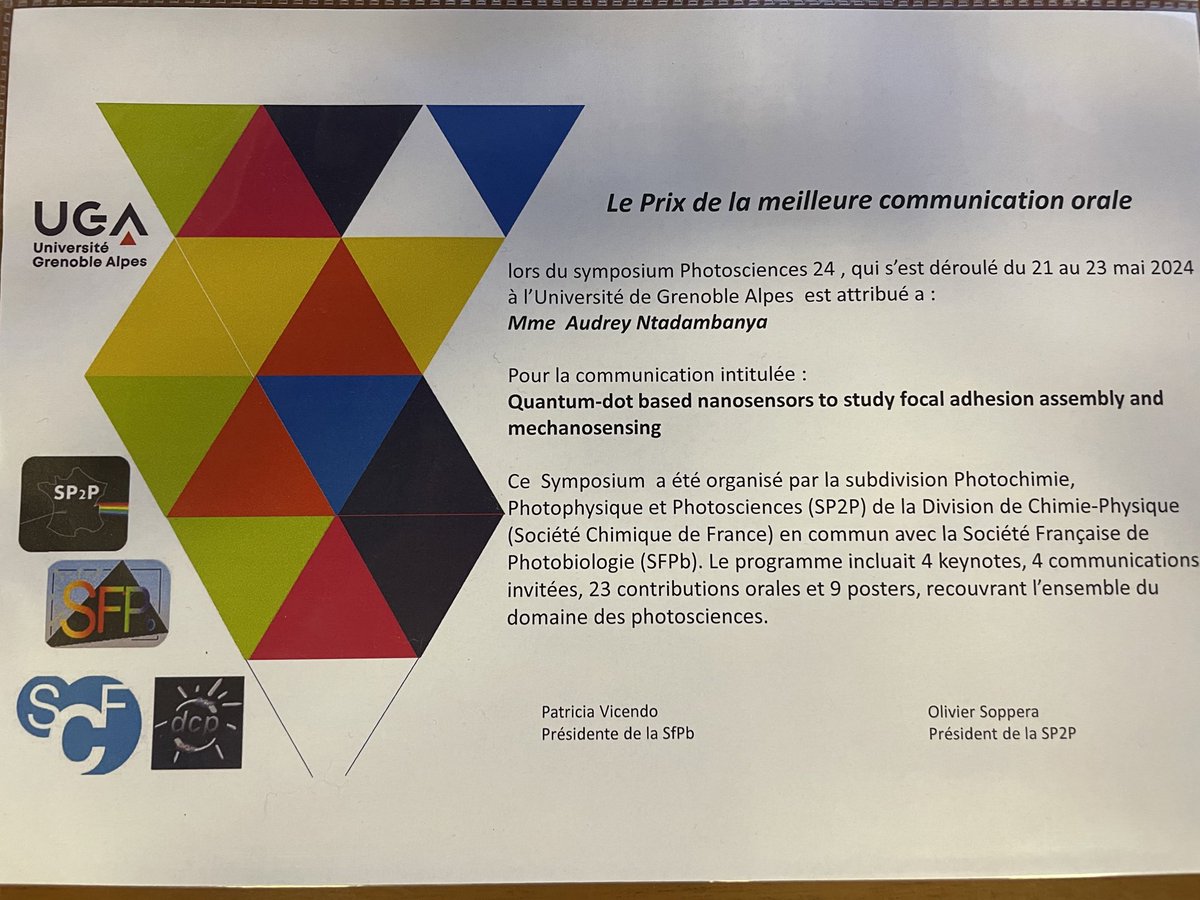 Congratulation to all speakers, A. Ntadambanya 🏆 oral @I2BCParisSaclay & 🏆 poster for E. Dubus #ppsm. 🙏 to organizers J Chauvin & F Loiseau & PH Lanoe. Next: election of new SP2P board & Franco-Iberian conf viiijif.events.chemistry.pt @ Lisbon Sept 2024 & SP2P days @ Toulouse 2025